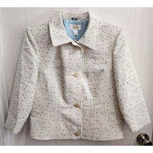 NEW Talbots Womens Button Up Blazer Jacket Polka Dot Italian Fabric 10 MSRP $188